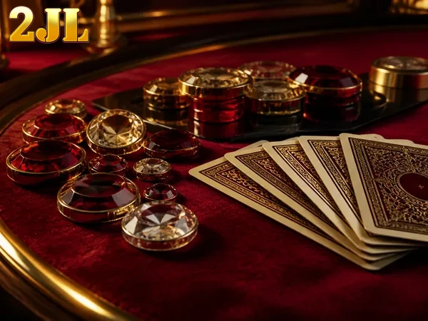 Poker chips and cards ready on a 2JL table